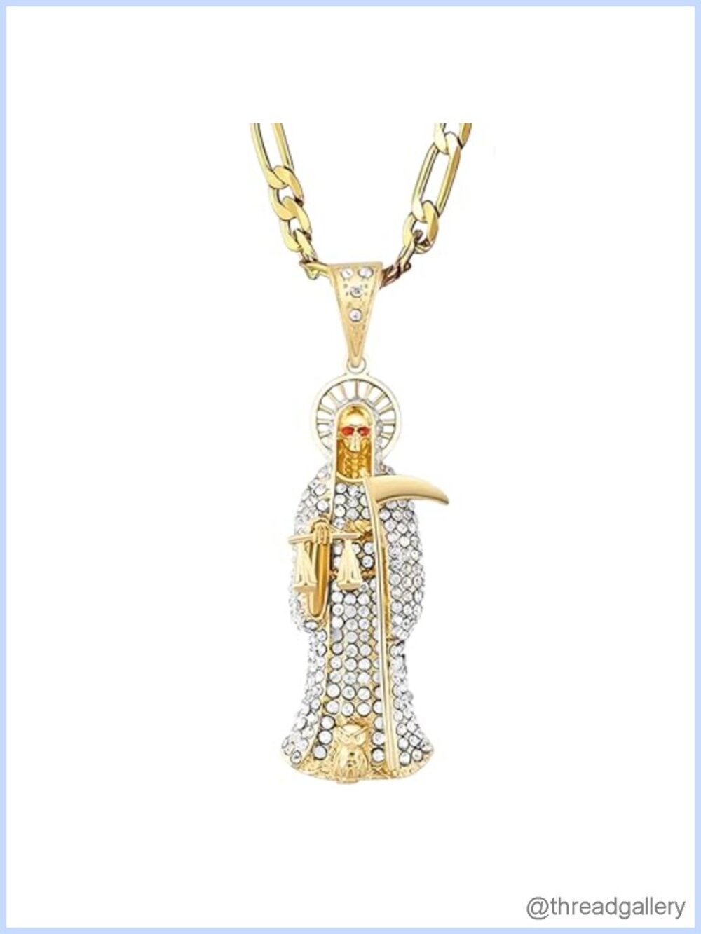 14k Yellow Gold La Santa Muerte Necklace Holy Death Pendant Religious Jewelry